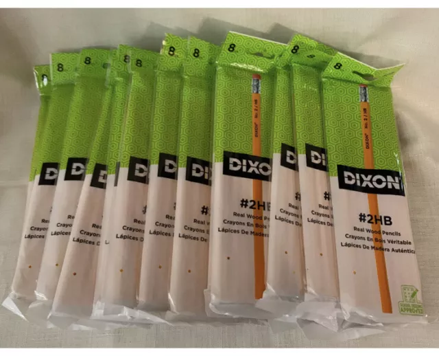 Dixon Pencils 8 Pack #2 HB Real Wood with Eraser Standard Number 2 (Lot Of 25)