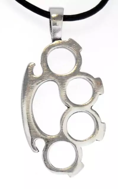 5.1cm Ottone Knuckles Stile Fatta Di Ciondolo IN Peltro Pelle Novità Collana