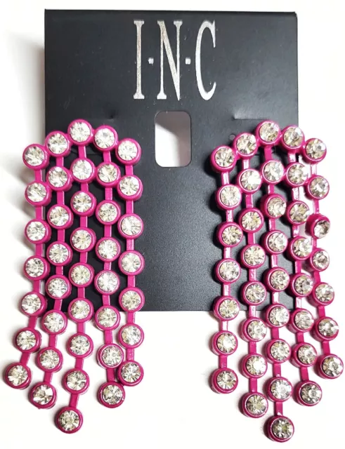 INC Crystal Dangle Chandelier Earrings Hot Pink Multi New with Tags