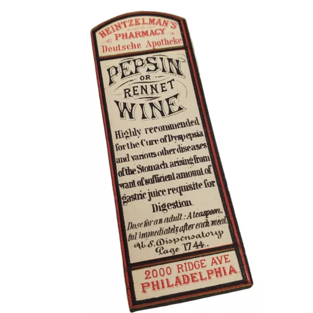 Vintage PEPSIN OR RENNET WINE Heintzelman's Pharmacy Paper Label Unused NOS