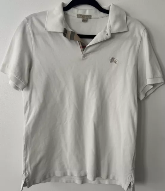 Burberry Brit Polo Shirt Nova Check Short Sleeve White Mens Size M Reg
