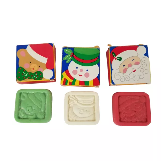 Vintage NOS Avon Holiday Friends Soap (3) Christmas Santa Snowman Teddy Bear