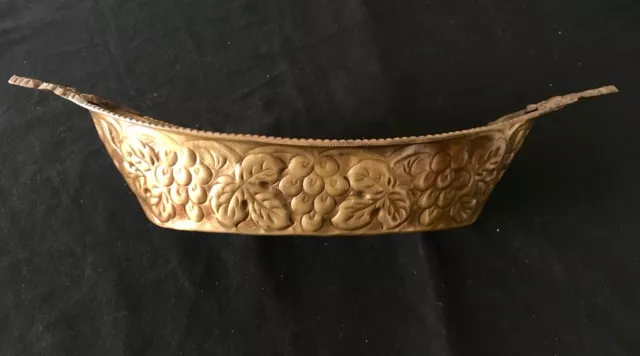 Brass Hammered Oblong Dish Custom Handcrafted Oval 16 3/4" x 8" x 4" Metalware