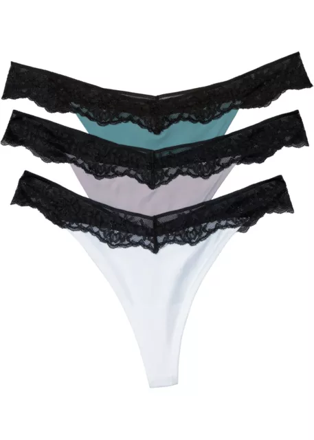 Nuova confezione da 3 perizoma taglia 48/50 bianco nero viola turchese biancheria intima da donna slip