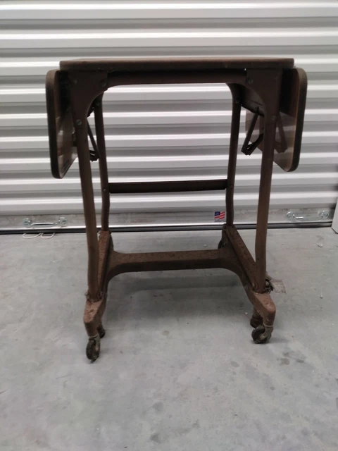 Vintage INDUSTRIAL TYPEWRITER TABLE Wood Top drop leaf metal rolling plant stand Vintage INDUSTRIAL TYPEWRITER TABLE Wood Top drop leaf metal rolling plant stand
