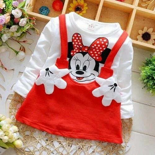 Abito Bambina 6 mesi-4 anni minnie mouse cotone manica lunga bimba giirl dres