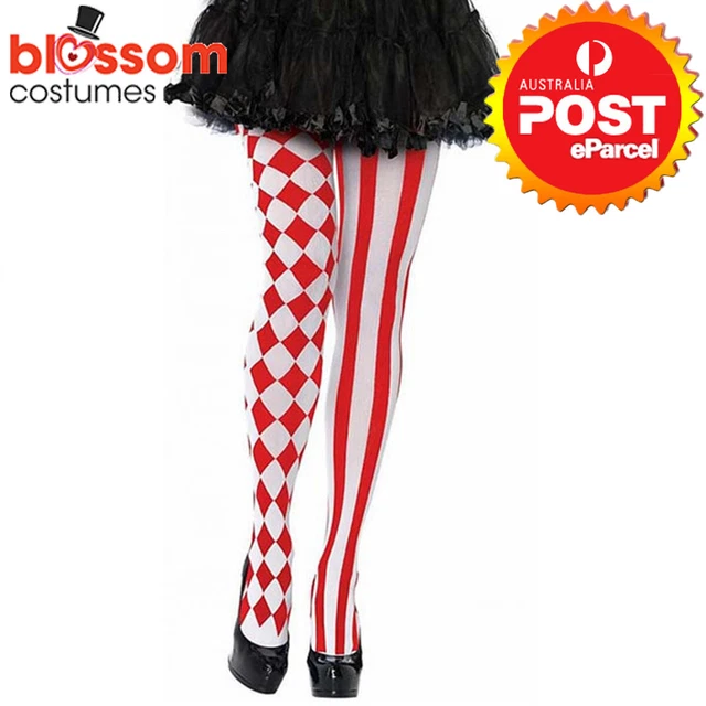 AC1876 Red Harlequin Alice in Wonderland Queen of Hearts Pantyhose Stockings