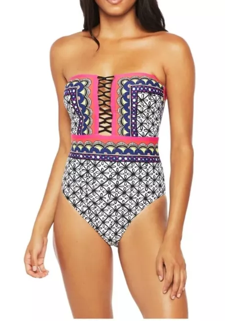 $162 Sz 6 Trina Turk Tanzania Scarf Bandeau One Piece Swimsuit Lace-up