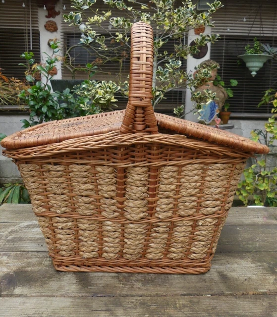 Grand Panier Ancien En Osier – 2 Volets – 52x32x50 Cm – Années 1950