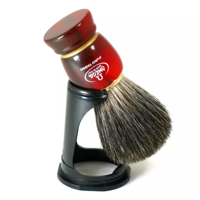 Pennello da barba Omega in tasso Nero con manico in resina e supporto 63185