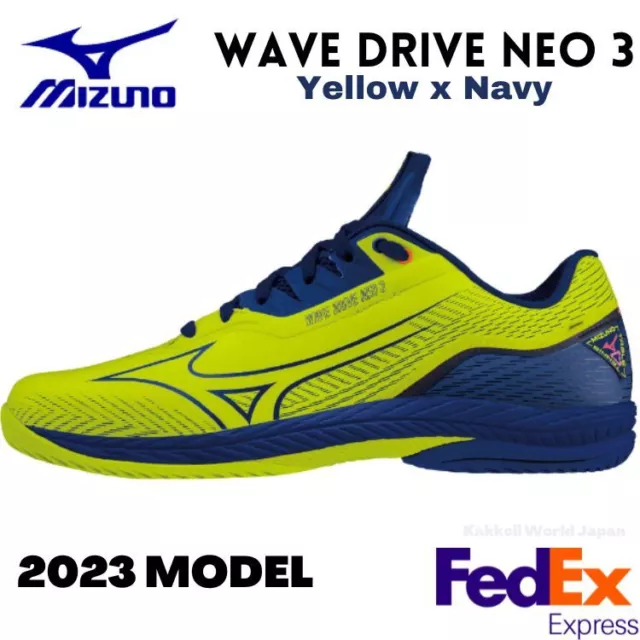 Mizuno Unisex Table Tennis Shoes WAVE DRIVE NEO 3 Yellow/Navy 81GA2200 03 NEW!!