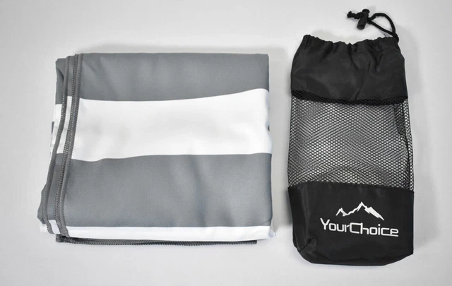 YourChoice Microfiber Beach Towel Sand Free Quick Dry Gray Stripes 67" x 35"