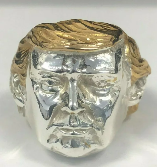 Anillo de Plata Donald Trump Presidente Cabello Dorado U Americana Ciudad de Nueva York Gran Hombre 2