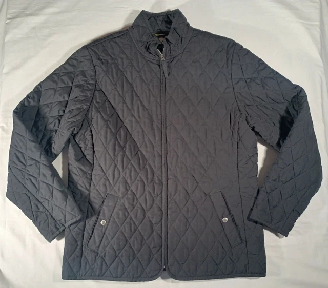 Womens Lands End Black Full Zip Quilted Pocketed Puffer Jacket Size L 14-16