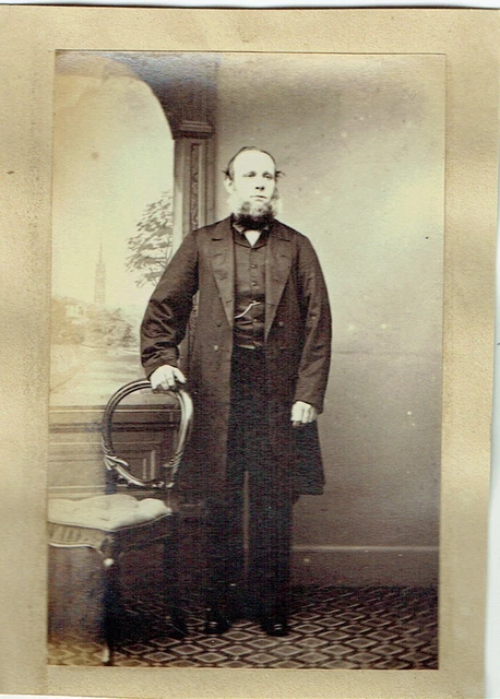 Victorian cdv type photo bearded man standing hand on back of chair