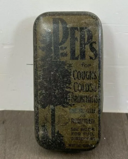 Peps Tin for coughs colds & bronchitis Pastilles 1920's Rare Authentic Antique