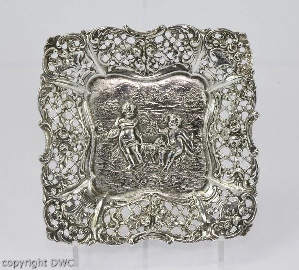 Bandeja cesta cesta en plata 800 con flores Art Nouveau antiguo