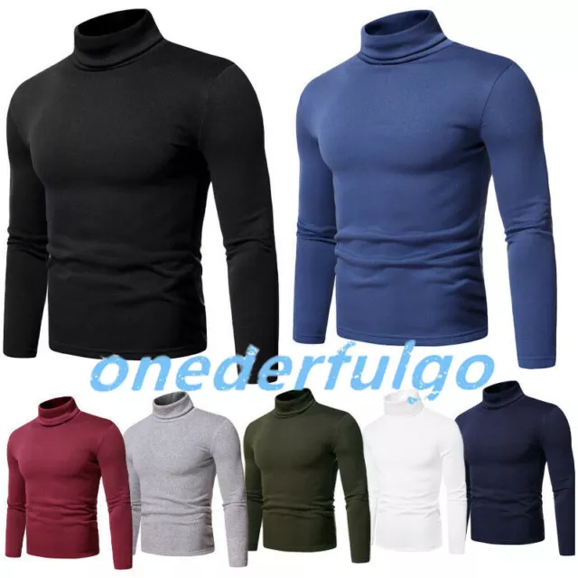 Men's Turtleneck Pullover Long Sleeve Jumper Tops Warm Casual Slim Fit T-Shirt