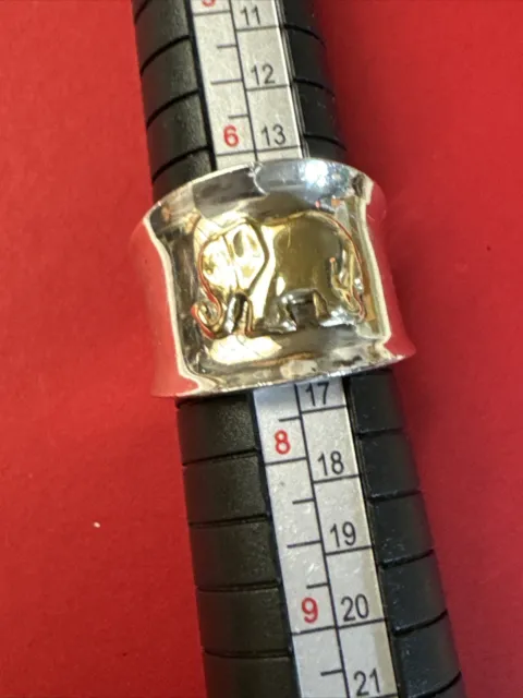 14K GOLD & Sterling Silver Vintage ELEPHANT Ring Wide Band Size 7 - 12.5 Grams