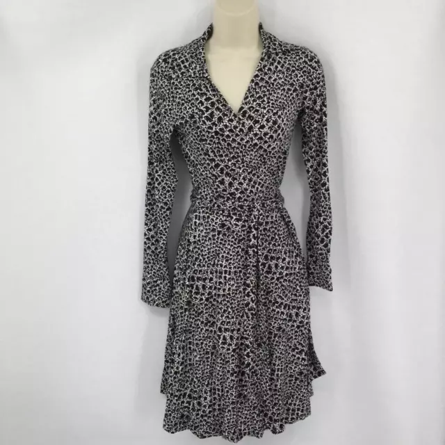 Diane von Furstenberg T72 Dotted Snake Small Black white 2 wrap dress Jeanne DVF