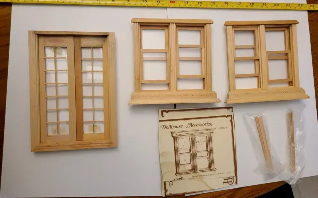 lot of wooden dollhouse accessories door windows wood glass unpainted houseworks