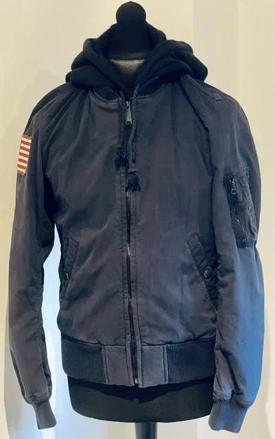 Giacca Cappotto Ralph Lauren Uomo DENIM & FORNITURA Blu Navy Cappuccio BANDIERA USA MEDIO