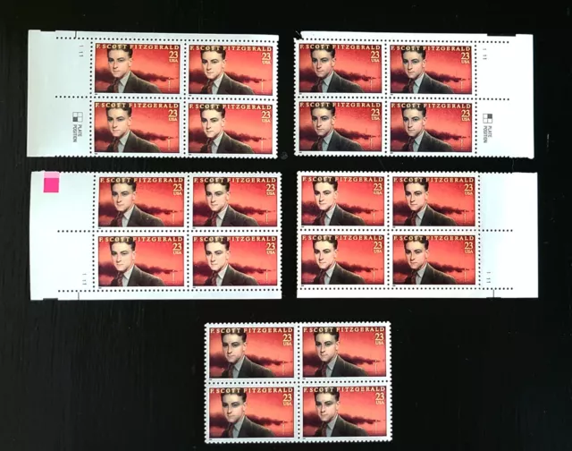 ¡Choice of Plate Blocks 3104 1996! Estampillas MHN DE EE. UU. F. Scott Fitzgerald, gran Gatsby