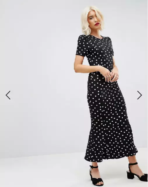 New Womens ASOS City Maxi Tea Dress In Polka Dot Print US size 10