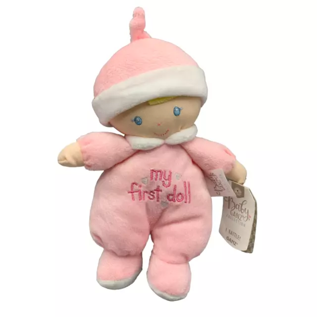 Baby Ganz Rattle My First Doll Pink BG3900 Lovey Toy Plush Blond Blue Eyes Cloth