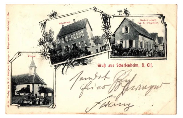 1904, AK,  Gruß aus Scherlenheim, U. Els., Gastwirtschaft von E. Dangelser, gel.