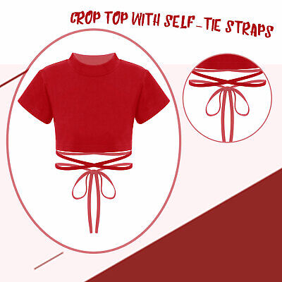 Bambine Cotone Crop Tops Fascia Cravatta Cross Girovita Sport T-shirt Top Dancewear