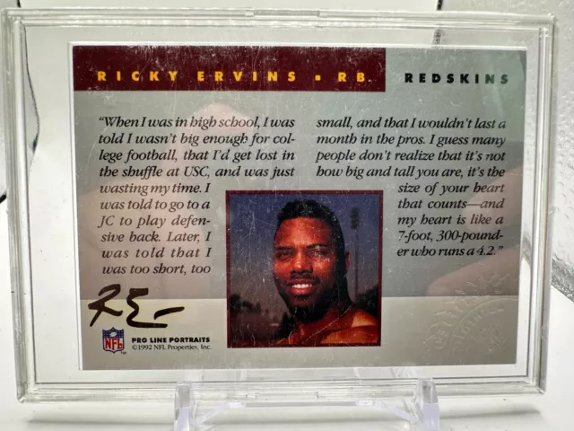 1992 Pro Line Portraits Football Autograph # 42 Ricky Ervins AUTO Redskins