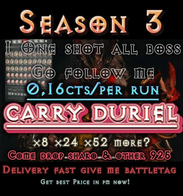D4 Diablo 4 Season 3 NEW 50x ICARRY WITH MY MAT DURIEL EGG + SHARD 100x100 FAST