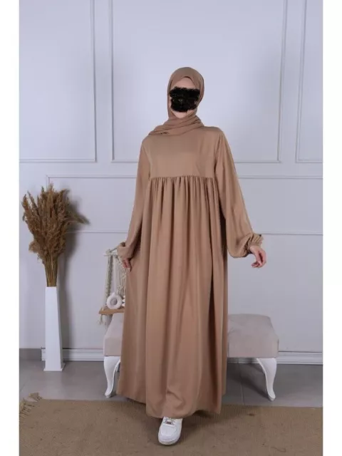 Abaya Kleid Beige Braun Medina Seide Islamisches Kleid ideal für Hijab Kopftuch