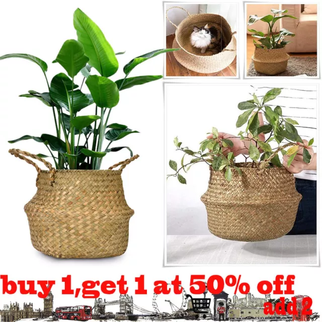Seagrass basket Belly Flower Plant Woven Storage Wicker pots machine à laver dFU
