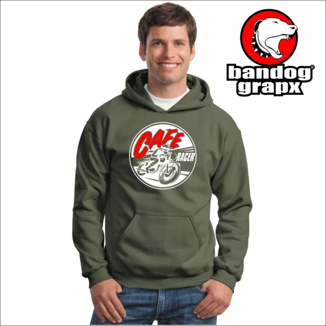 Cafe' Racer - Felpa Cappuccio Verde - Motorbike - Vintage Bike - Rat Bike