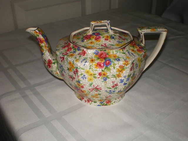 RARE Vtg Royal Winton Grimwades Chintz FIREGLOW 8.5" x 4" Ajax Teapot Pot