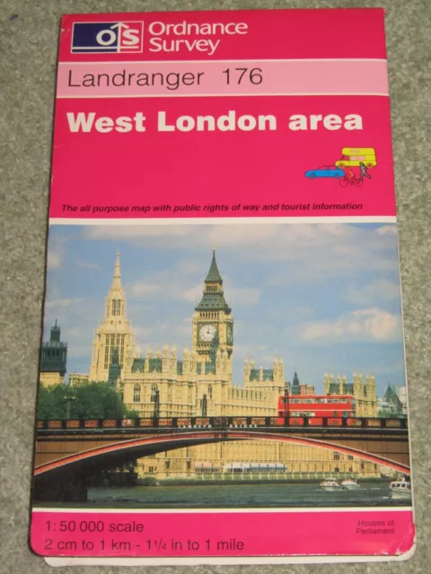 OS Ordnance Survey Landranger Map Sheet 176 West London area - 1995