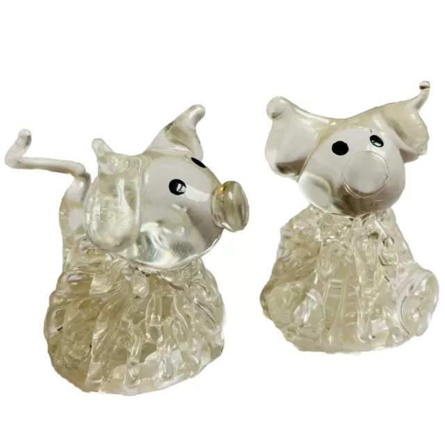 Vintage Hand Spun Glass Pair Of Pig Figurines Art Glass Curly Tail READ