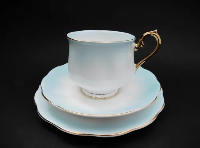 Vintage Royal Albert China Rainbow Turquoise Trio Tea Cup Saucer Plate Hampton