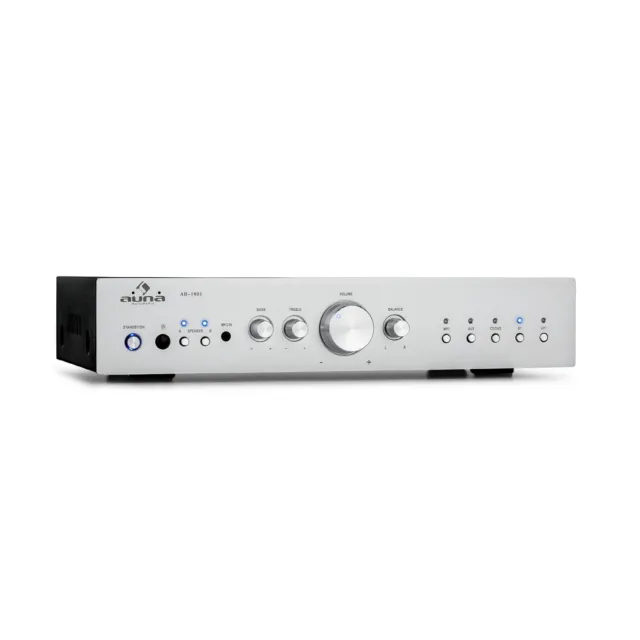 HiFi-Verstärker Stereo 2-Kanal Amplifier 400W RMS Bluetooth USB MP3 silber