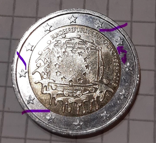 2 Euro Münze Bundesrepublik Deutschland 1985 Bis 2015 Fehlprägung 2 EURO MÜNZE 30 Jahre Europaflagge Fehlprägung BRD 1985-2015