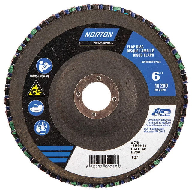 NORTON 66623399216 Flap Disc,6 In x 40 Grit,7/8