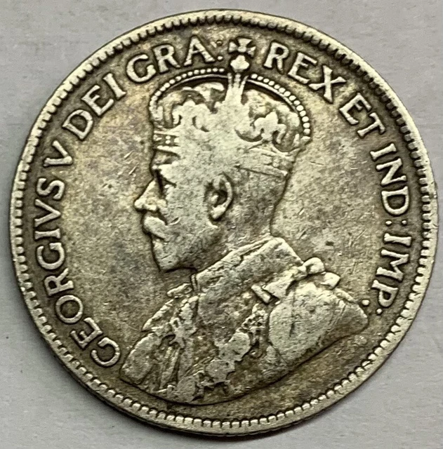 Canada King George V 1916 25 Cents 23.5 mm. 925 fine Silver Coin. (Km#24)