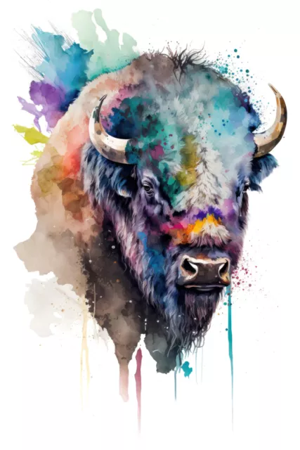 Abbildung Bison in Aquarell. Tier auf weißem Hintergrund. Generative KI (1998203