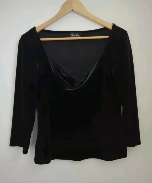 Vicky Vale black velvet 3/4 sleeve cowl neck top Sz 14 (10-12) made in Australia