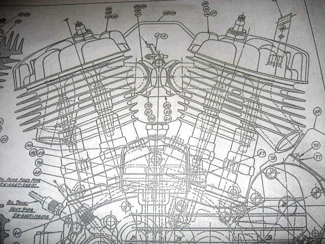 HARLEY DAVIDSON 45 Flathead Engine BLUEPRINT WLA WL HD vtg parts