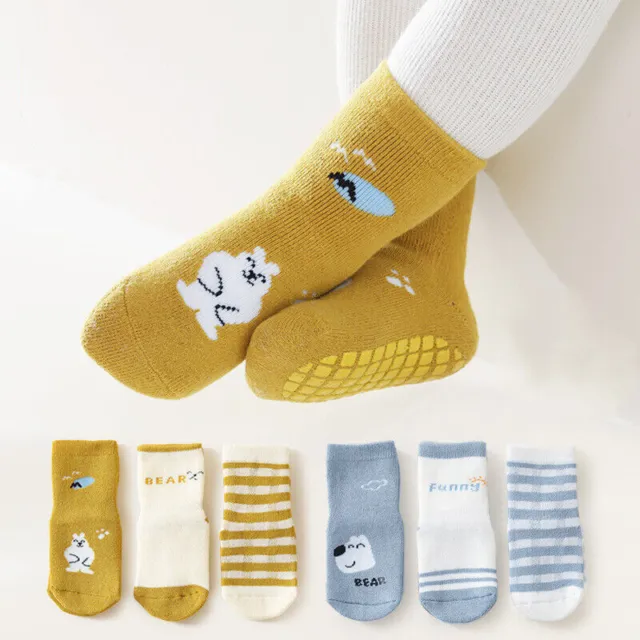3 Pairs Baby Girls Boys Socks Cotton for Newborn Non Slip Toddler Socks 0-5 Yrs