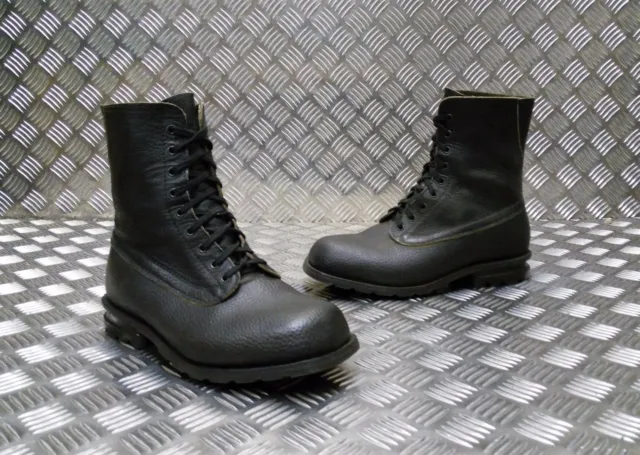 Vintage Leather 1970/80's Swedish Military Black Square Toe Boots - Used Grade 2