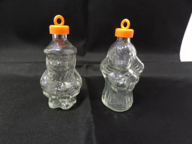 Vintage Clear Glass 3 Inch Candy Containers with Top Lot of 2  Santa and Angel